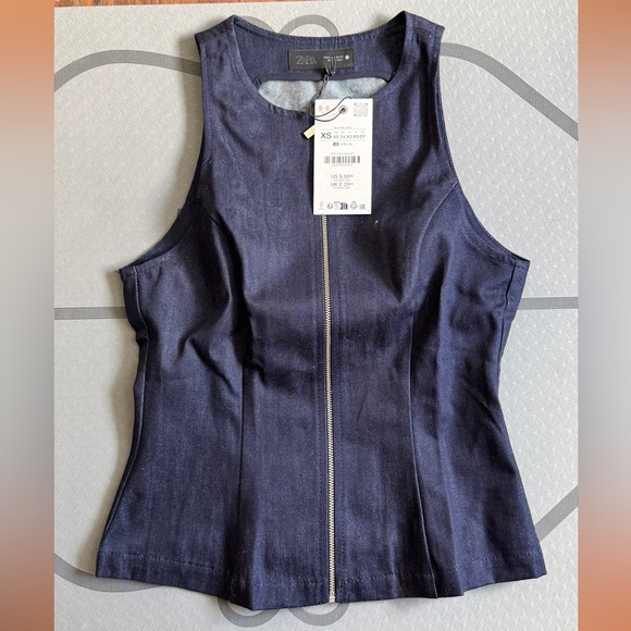 New Zara Denim Women's Navy Sleeveless Tank Top - Picture 5 of 9